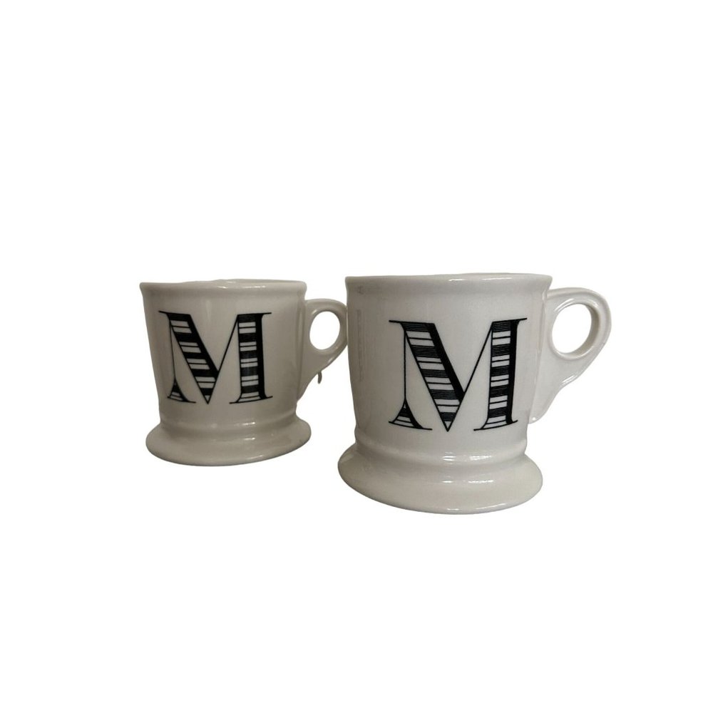 Pair of Anthropologie‎ "M" Monogrammed Mugs with pedestal